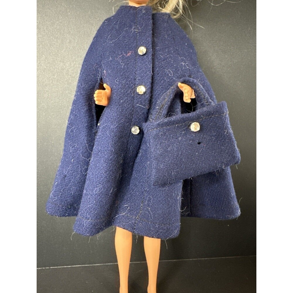 Vintage 1960s Barbie Clone or Handmade Cape & Purse –‎ Navy Blue